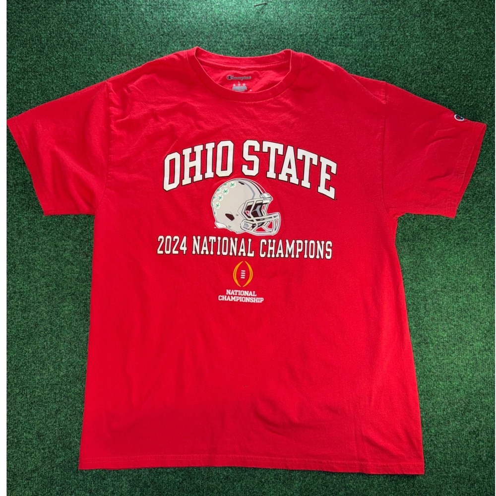 Champion Ohio State Buckeyes 2024 National Champions Red T-Shirt Mens Large